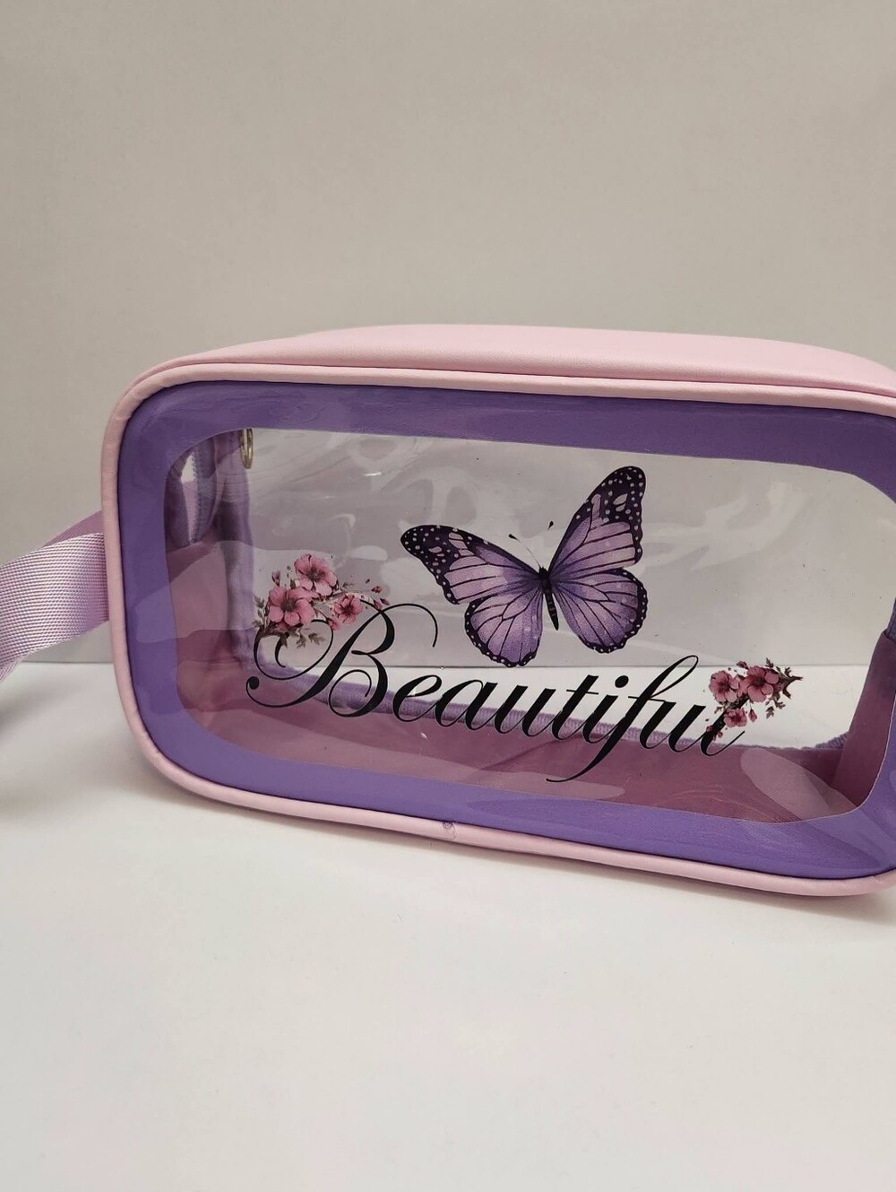 Beautiful Lavender & Pink Clear Travel Cosmetic Bag - Women Bath & Body